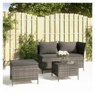 3-teiliges Balkonlounge-Set aus Rattan, Ecklounge Gartenmöbel, Gartenlounge Set aus Polyrattan, Loungemöbel für die Terrasse, Terrassensofa aus Rattan, Gartensofa Lounge mit Auflagen in Grau