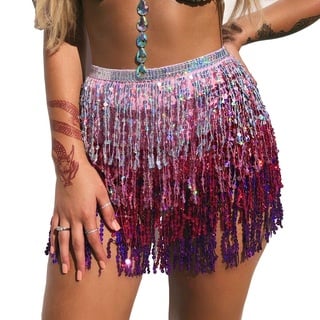 Wuchieal Pailletten Rock Glitzer Rock Bauchtanz Kostüm Hüfttuch Outfits Rock Gürtel Festival Kleidung (Silber/rosa/lila, One Size)