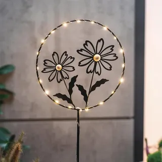 LED Gartenstecker "Blumen" aus Metall, schwarz, 100 cm hoch, Blumenstecker mit Timer,, Gartendeko für Draußen, wetterfest - Schwarz