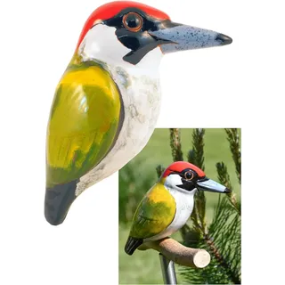 Midene Gartenstecker Keramik Handgefertigt - Gartendeko für Draußen Wetterfest - Garten Deko - Vogel Gartenfiguren & Gartenstatuen - Grünspecht