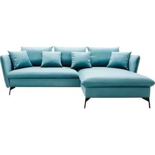 andas Ecksofa »LIVORNO,258 cm, L-Form,« Schlaffunktion u. Bettkasten (139/224cm), Samt, Struktur, Webstoff, blau