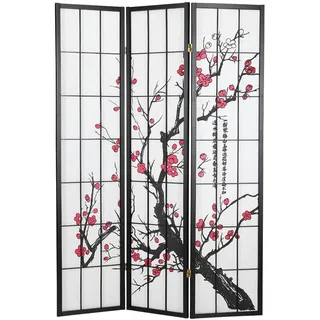 Homestyle4u Paravent 3-tlg. 132/179 cm Schwarz Kirschmuster , Holz , 132x179x2 cm , Wohnzimmer, Raumteiler, Paravents
