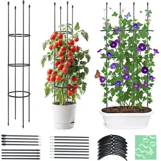 ThxToms Garten Rankhilfe aus Metall Kern 160CM mit 20*Pflanzenclips | Tomatenkäfig Pflanzenstütze Obelisk Klettergerüst Spalier| Rankgitter Kletterhilfe | Pflanzen,Tomaten,Rosen,Gurken