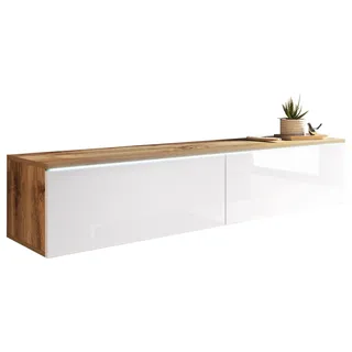 P & B Lowboard 140x30 cm Weiß/Eiche Holzwerkstoff