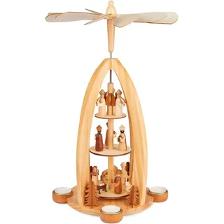 Brubaker Weihnachtspyramide aus Holz - Engel, Jesus, Maria, Josef und Könige - 44 cm große Teelichtpyramide für Weihnachten - drehbare Tischpyramide für 4 Pyramiden-Teelichter - Handbemalt - Braun