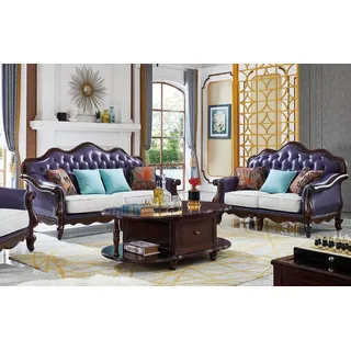 Ledersofa Chesterfield Lila Couch Klassische Sofagarnitur Couchen Set Garnituren