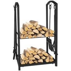 ART TO REAL Brennholz Log Rack, 4 Stück Kamin Tool Sets, Indoor Outdoor Kamin Log Carriers Halter Lagerung Schwarz Schmiedeeisen, MEHRWEG