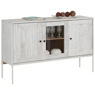 Home Affaire Sideboard HOME AFFAIRE "Freya", beige (creme, weiß), B:130cm H:80cm T:35cm, Sideboards, Sideboard, Kommode mit 2 Holztüren, aus Massivholz, Breite 130 cm