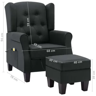 vidaXL Massagesessel mit Hocker Dunkelgrau Stoff - Grau