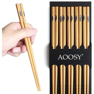 AOOSY 5 Paar Japanischer Stil Bambus Essstäbchen Wiederverwendbar Essstäbchen mit Box 22,5 cm, Spülmaschinenfest Essstäbchen