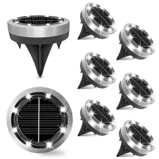 Ayciep Klein Solar Bodenleuchten Aussen, 8 Stück 8 LED Mini Solarleuchten für Außen, Solarlampen für Außen, Led Solar Gartenleuchten, Kaltweiß, IP65 Wasserdicht, Edelstahl, Geeignet für Rasen, Gehweg