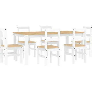 vidaXL 7-tlg. Essgruppe Panama Weiß Massivholz Kiefer - Weiß
