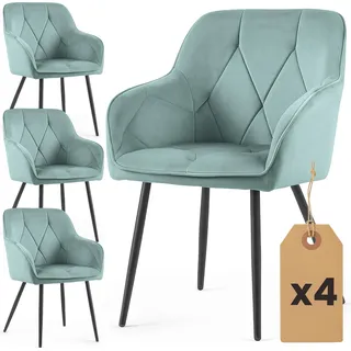 4er Set Velours Esszimmerstühle DIAMANTE Türkis mit schwarzen Beinen - Türkis