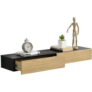[en.casa] Wandregal-Set 2 Tlg. Leknes , Schwarz , Holzwerkstoff , 50x12x24 cm , Wohnzimmer, Regale, Wandregale