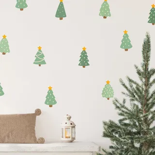 Klebekerlchen® | Wandtattoo Kinderzimmer Mädchen & Junge, Wandsticker selbstklebend, Wandaufkleber Weihnachten, wiederverwendbare Kinderzimmer Deko – Wandtattoo Tannenbaum Sticker (Set mit 18 Motiven)