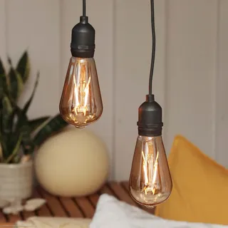 hellum Hängelampe mit Batterie und Fernbedienung outdoor 2er Set, goldene Glühbirne mit Batterie und Timer, ST64, Ø 6,4 x 13,8cm, Hängelampe für außen mit Fernbedienung, Deko Hochzeit 151411