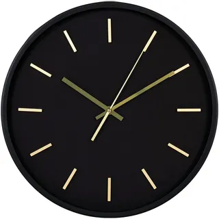 Wanduhr , Schwarz, Goldfarben , Kunststoff, Glas , 35x35x4.5 cm , leises Uhrwerk , Dekoration, Uhren, Wanduhren