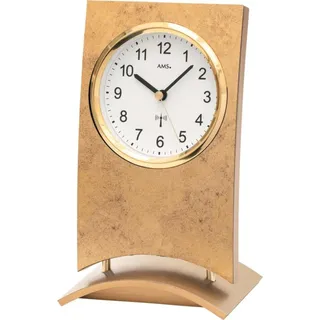 AMS 5157 Tischuhr Funk Funkuhr Funktischuhr analog Holz in Antik-Optik - Braun, Weiß, Silber