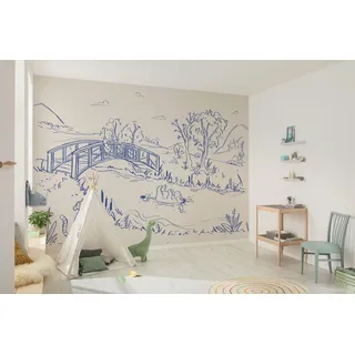 KOMAR Vlies Fototapete Disney Winnie the Pooh Blue Ink Beige-Blau