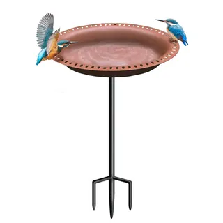 Eazielife Vogeltränke für den Außenbereich, leicht, für Garten, Vogeltränke, freistehend, antik, mit Metallpfahl, 71 cm hoch, oval, Braun (1 Stück)