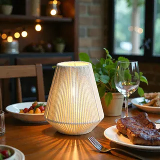 JHY DESIGN Gewebter Lampenschirm, Tischlampe, 21 cm Höhe, Baumwollseil, Nachttischlampe, schnurlos, klein, batteriebetrieben, dekorative Nachttischlampe mit 6-Stunden-Timer für Schlafzimmer