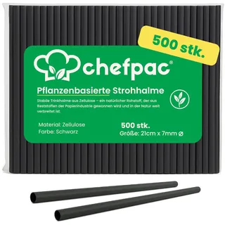 Chefpac schwarze, feste Trinkhalme aus Zellulose - Länge 21 cm x 7 mm Durchmesser