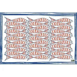 Vilber, Tischsets aus Vinyl, waschbar, wasserdicht, schmutzabweisend, rutschfest, antihaftbeschichtet, hitzebeständig, Meeresstil, Fische, Blau/Rot, 4 Stück