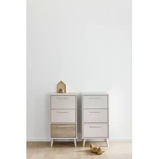 Highboard PAIDI "EEFJE in Beige, 3 Schubladen mit Soft-Close, verschiedene Ausführungen", cashmere, beige, B:48cm H:93cm T:41cm, Holzwerkstoff, Sideboards, Highboard, modernes und langlebiges Regal aus Holz, geprüfte Qualität, Kommode