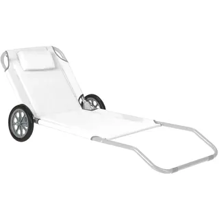Avilia Faltbare Sonnenliege mit Rädern, 3 Positionen verstellbar, aus Stahl und Polyestergewebe, inklusive Kopfstütze, ideal für Strand, Garten und Pool, weiß