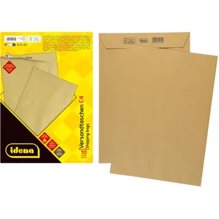IDENA 10234 - Versandtaschen DIN C4, 10 Stück haftklebend, Briefumschläge ohne Fenster, aus 90 g/m2 FSC-Recycled Papier in Braun