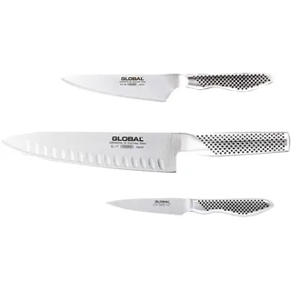 Global G-773889 Messerset 3-teilig – japanisches Profi-Messerset aus Cromova 18 Edelstahl bestehen aus G-77 Kochmesser, GS-38 Putzmesser, GS-89 Universalmesser