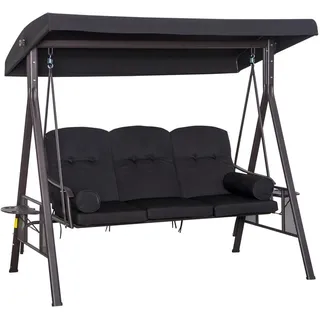 Outsunny Hollywoodschaukel, Metall, Polyester, Schwarz, 116 x 206 x 183 cm , 206x183x116 cm , Gartenmöbel, Gartenschaukeln, Hollywoodschaukeln