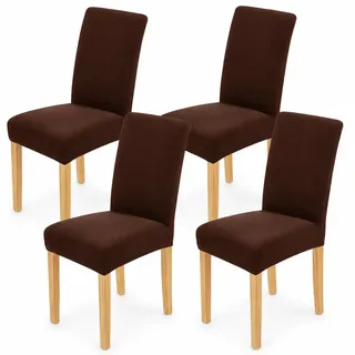 AngLink Stuhlhussen 4er Set Braun - Blickdicht Stretch Stuhlbezug Waschbar, Universal Hussen für Esszimmerstühle Hochlehner, rutschfest Schonbezug für Schwingstuhl Küche Hotel Deko