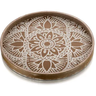 Hanobe Holztablett Deko Tablett Rund: Vintage Dekotablett Braun 30cm Rustikal Serviertablett Holz Klein Rundes Kerzen Boho Shabby Chic Kleines Kerzentablett Tischdeko für Teelicht Küche Tisch