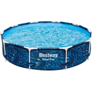 BESTWAY Steel Pro Frame Pool ohne Pumpe Ø 305 x 66 cm, tropisches Blatt-Design, rund