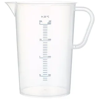Vitlab neoLab - Messbecher 2000ml aus Polypropylen autoklavierbar - Milchig transparenter Messbecher aus Kunststoff 10ml Skalierung in blau - Bruchsicher & spülmaschinenfeste Messkanne mit Ausguss und Griff