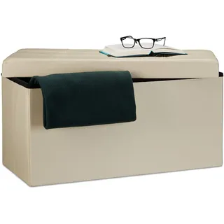 Relaxdays Sitzbank 38 x 76 x 38 cm HxBxT, 2-Sitzer m. Stauraum, Kunstleder Sitzhocker 300 kg belastbar, creme