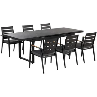 Beliani Gartenmöbel SET 6-Sitzer Aluminium schwarz Auflagen grau Valcanetto/Taviano , Metall , Gartenmöbel, Gartengarnituren, Gartenmöbel-Sets