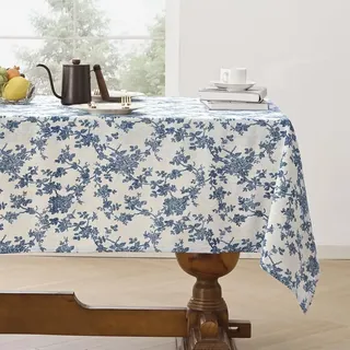 Aoztio Rustikale Blume Drucken Rechteckig Tischdecke, Maschine waschbar Baumwolle Leinen Tischdecke, Indoor Outdoor Vintage Tischdecken für den täglichen Gebrauch - Blaue Blume, 140 × 200cm