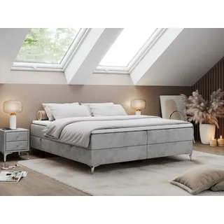 Boxspringbett ohne Kopfteil mit Bettkasten, Bett niedriges Kopfteil, Polsterbett ohne Kopfteil - LESS - 200x200 - Grau - H3 - Grau