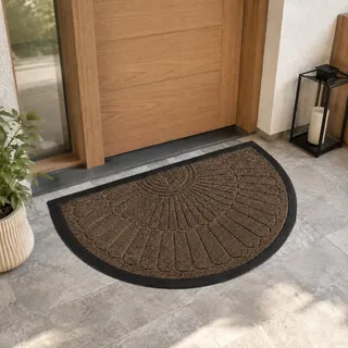 Gaviola Hochwertige Fußmatte Halbrund Außen Wetterfest rutschfest 80x50 cm, Türmatte Aussen Halbkreis Waschbar Fußabstreifer, Robuste Outdoor Halbrunde Fussmatte Innen Schmutzfangmatte, Braun