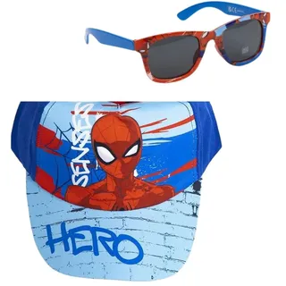 Spider-Man Kinder Kappe mit Sonnenbrille Set - UV-Schutz Mütze und Brille im Spider-Man Design