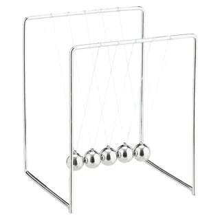 2 x Newton Pendel, Kugelpendel für Schreibtisch & Büro, Physik, je 5 Kugeln, Metall, Newton Kugelstoßpendel, silber - Silber