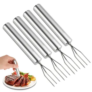 4 Stück Edelstahl Kartoffelgabel, Grillgabel, Obst- und Gemüsegabel, Maisgabel, Schälhilfe, für Gemüse und Grillen, Länge 15cm