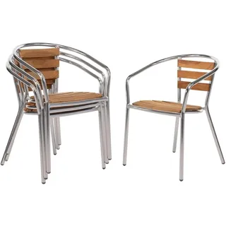 Bolero Stapelstühle aus Aluminium und Esche (4er-Pack), für den Innen- und Außenbereich, Gestell aus Aluminium / Sitzfläche aus Eschenholz, rostbeständig, Sitzhöhe: 440 mm, Café Bistro Home Furniture, U421