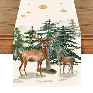 Tischläufer Weihnachten, 33×275 cm Weihnachts Tischläufer Modern, Rentier Weihnachtsläufer Tisch, Tischläufer Winter für Küche Tisch Dekoration, Weihnachtstischdecke Tischdeko
