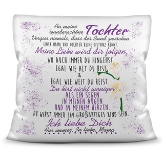 Familie-Kissen mit Spruch von der Mama für die Tochter - Kissenbezug inklusive Kissen/Verwandte/Geschenk-Idee/Liebling/Kinder/Kissen Weiss Polyester