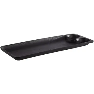 APS 85097 Melamintablett NERO mit 2 integrierten Dipschälchen, Serviertablett für vielerei Speisen, 41,0 x 15,0 x 2,5 cm