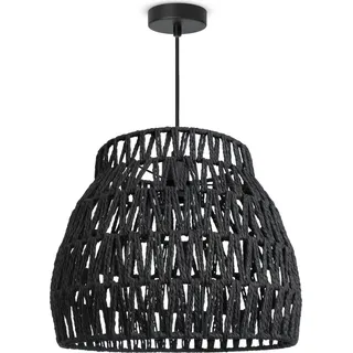 Pendellampe LED Hängeleuchte Wohnzimmer Schlafzimmer Esszimmer Schirm Papier E27 - Schwarz