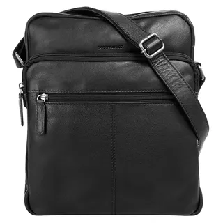 Umhängetasche BODENSCHATZ, Herren, Gr. B/H/T: 29cm x 26cm x 8cm onesize, schwarz, Leder, unifarben, Taschen Umhängetasche, echt Leder